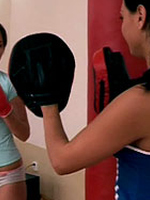Two brunette lesbian teenagers gone wild in a boxing match