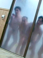 Cute Japanese teens being spied on in the sauna by horny men