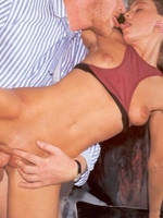 Seventies lady sucking his dick for a big gooey cumload