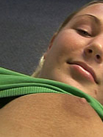 Busty teenage blonde pleasing her pussy in her favorite gym